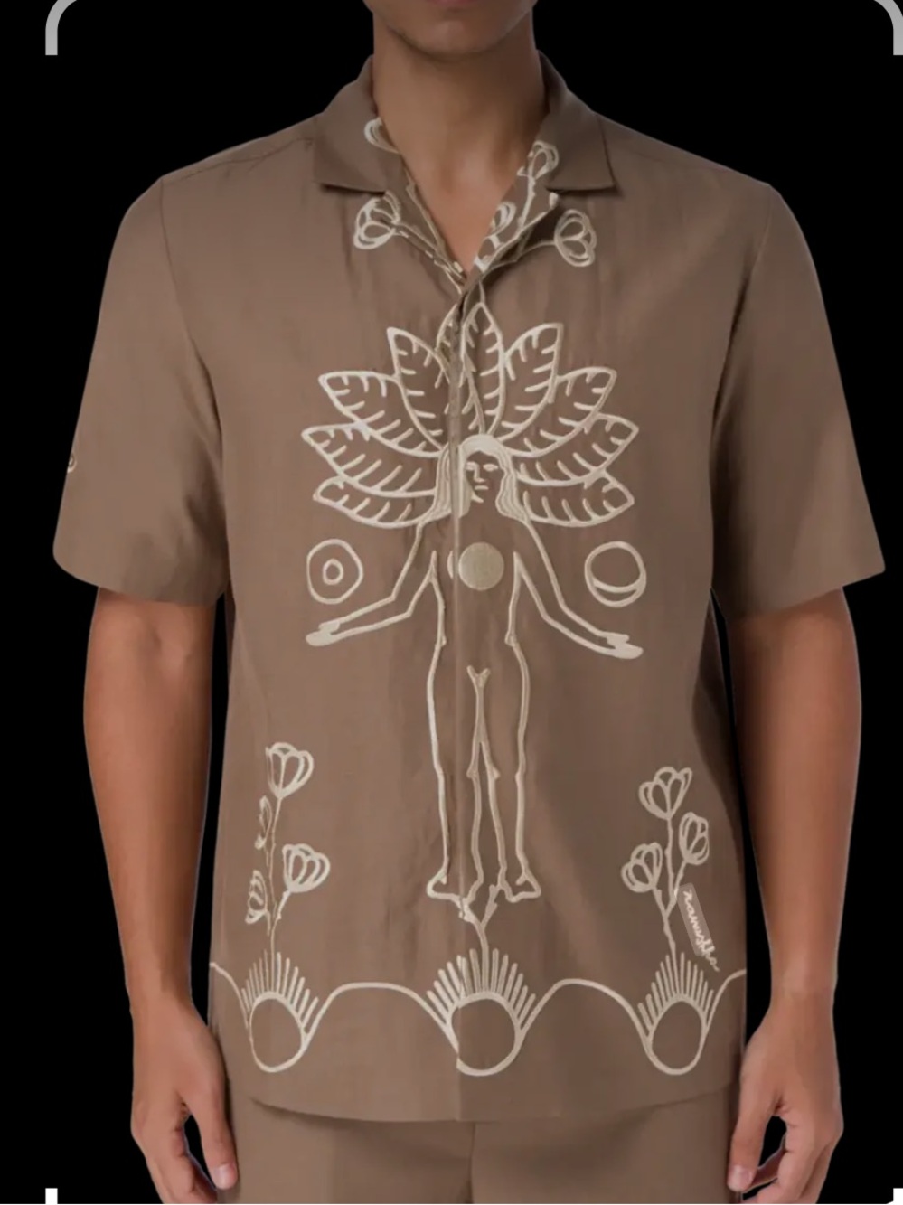 Nanushka Bodil Fossil Brown Embroidered Shirt